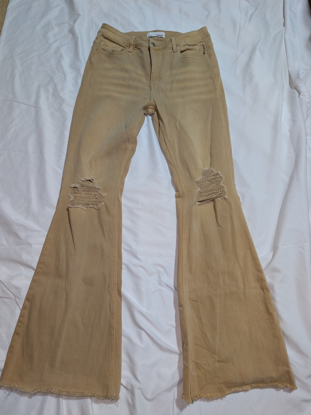 Vervet Tan Distressed Wide-Leg Jeans